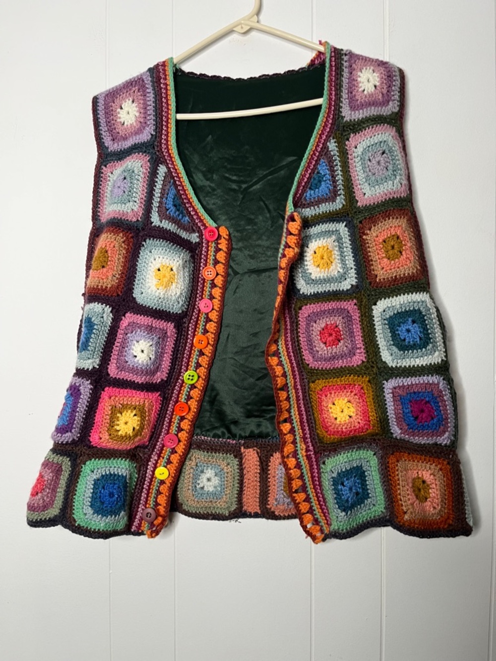 Handmade Multicolor Crochet Granny Square Vest - Picture 2 of 9